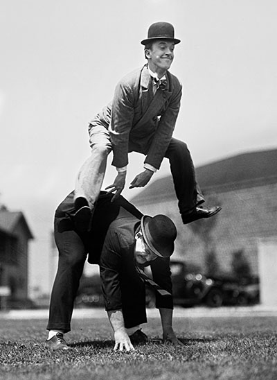 Stan and Ollie Play Leap Frog